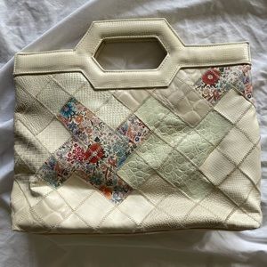 Vintage Valerie Barad Cream Faux Leather Patchwork Handbag